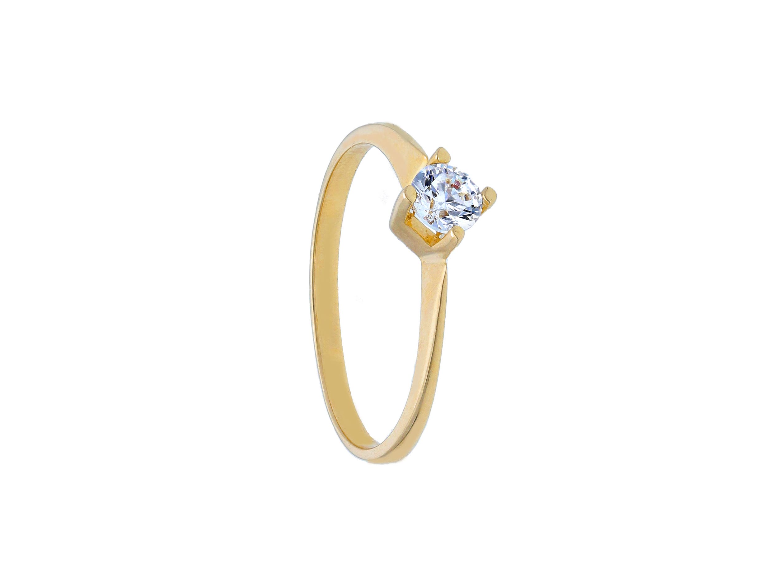 Single stone k14 gold ring with zirkon on 4 teeth bezel (S170037)